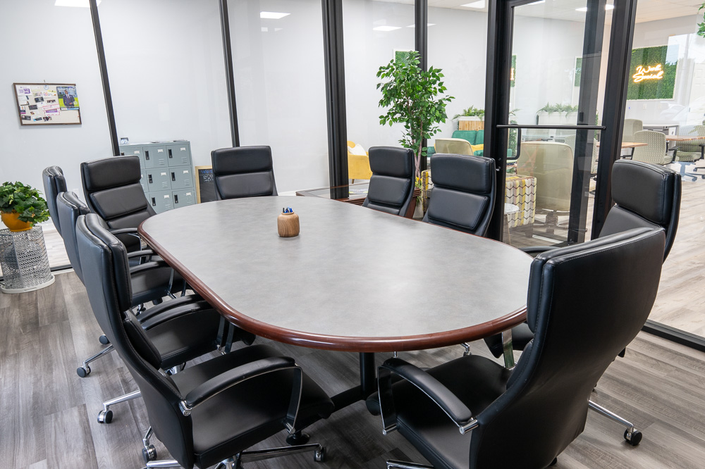 Glass-walled conference room at Work Social